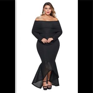 Black overlay off shoulder fishtail